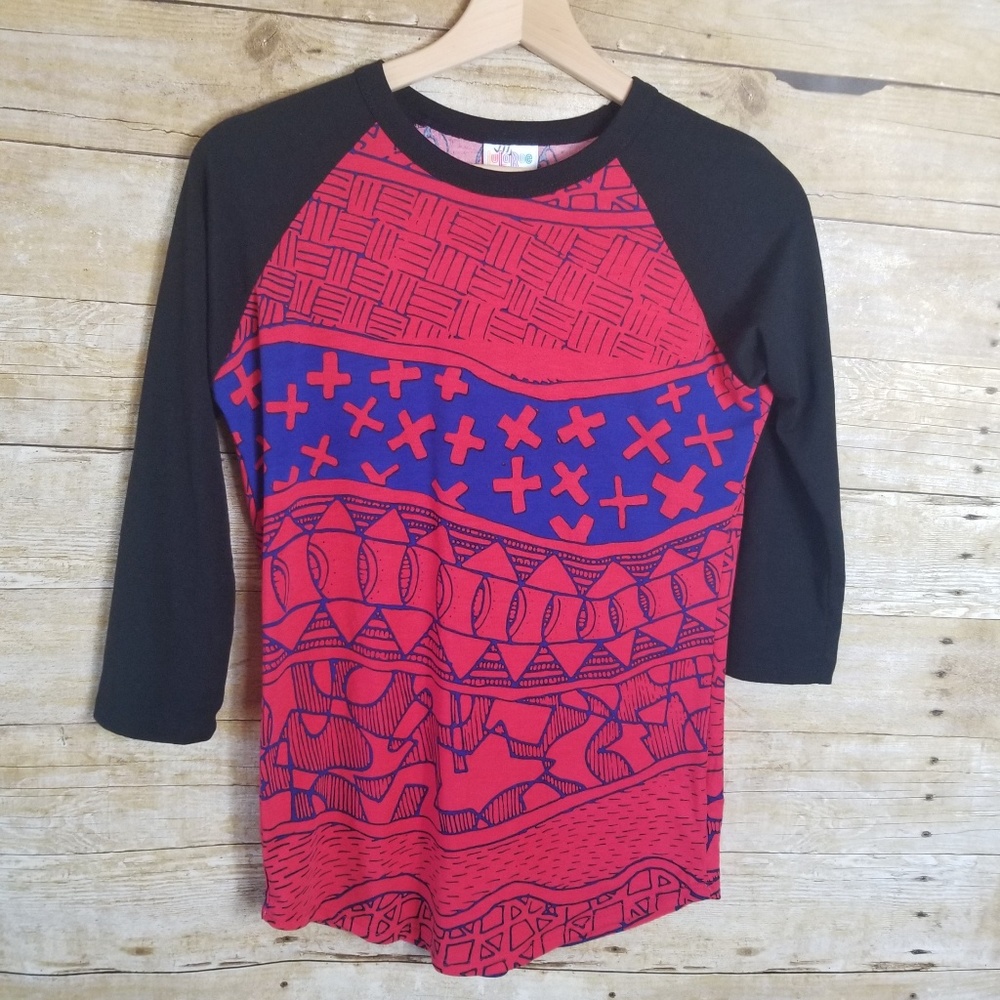 LuLaRoe Randy Red and Blue Cross Shirt 3/4 July